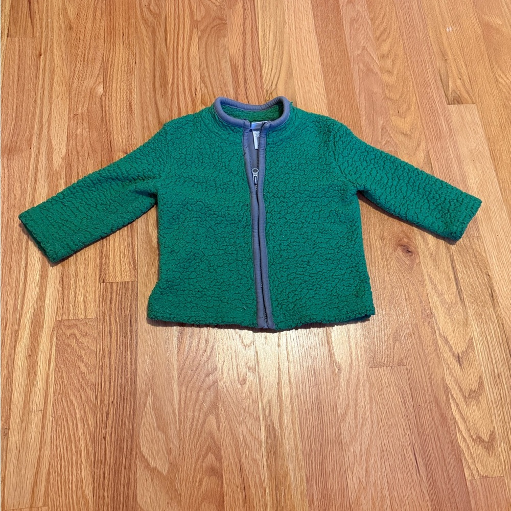 Green Fleece Jacket with Grey Trim
